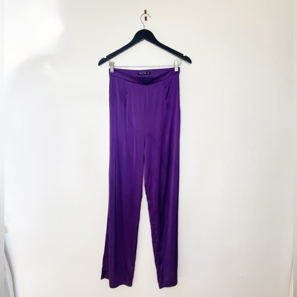 Nasty Gal Women Satin Flare Pant  - Size 6 - Purple